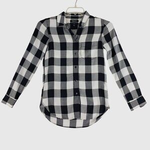 Madewell Black & White Plaid Button-Up Slim Fit Shirt Long Sleeve Womens XXS